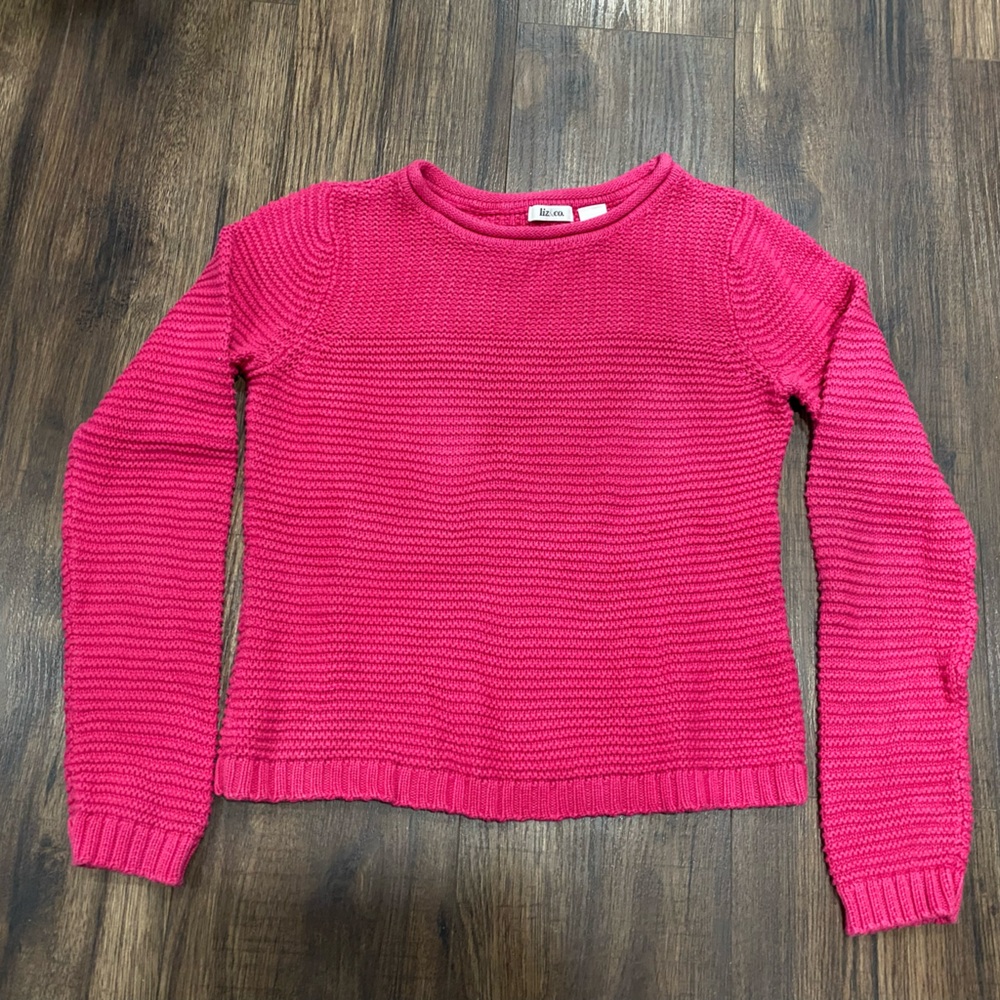 Liz & Co Women’s Size Medium Vibrant Pink Crew Neck Sweater